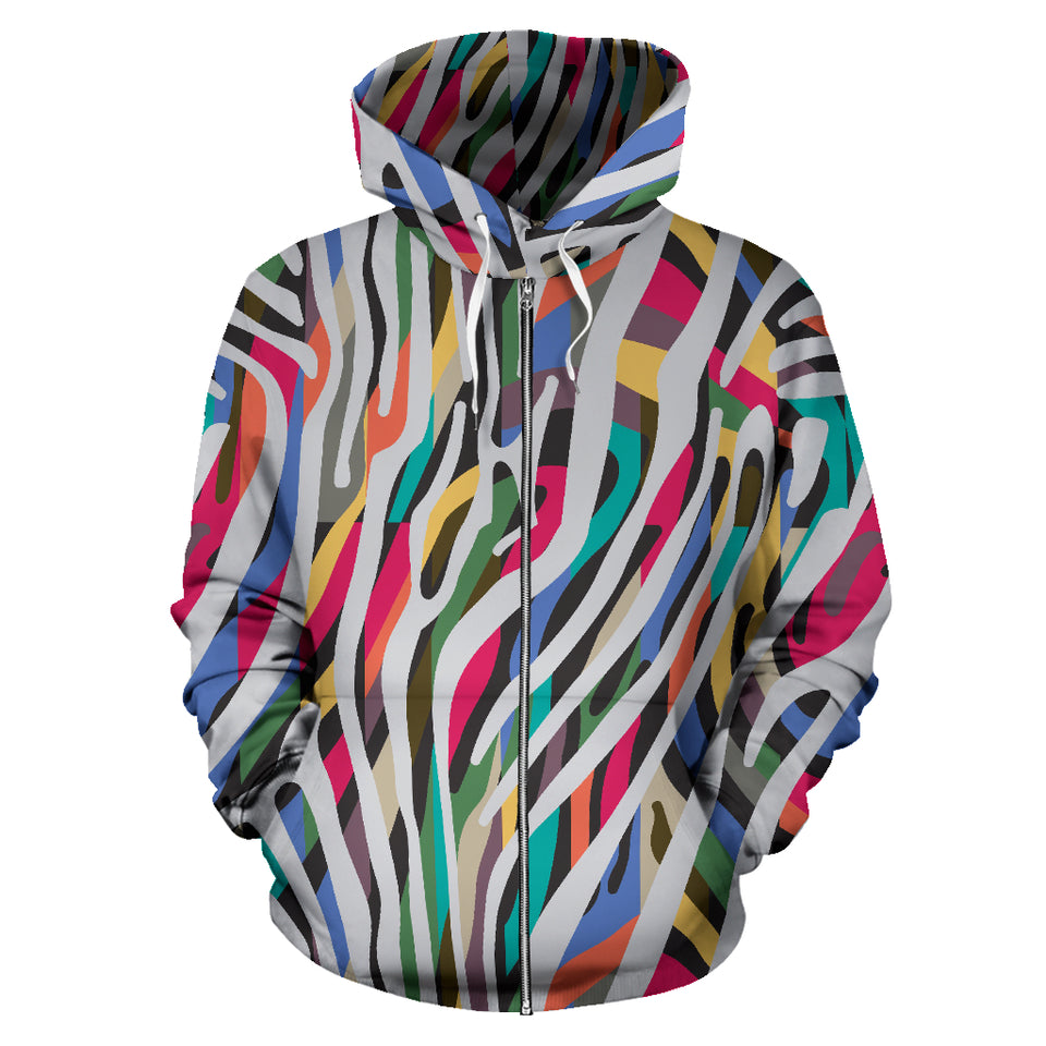 Colorful Zebra Skin Pattern Zip Up Hoodie
