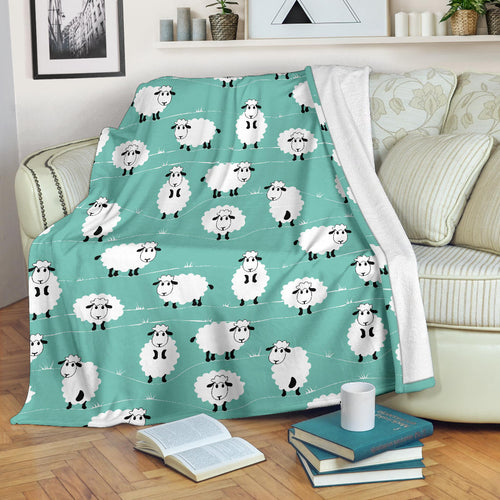 Cute Sheep Green Background Premium Blanket