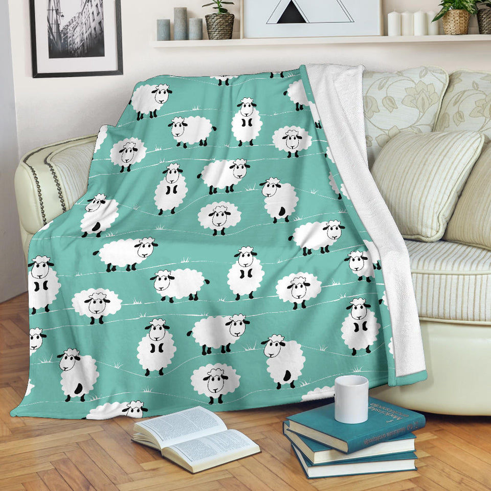 Cute Sheep Green Background Premium Blanket