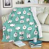 Cute Sheep Green Background Premium Blanket