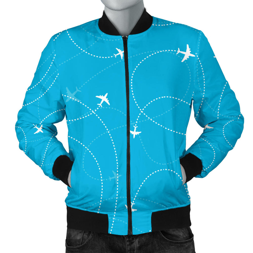 Airplane Destinations Blue Background Men'S Bomber Jacket