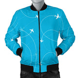 Airplane Destinations Blue Background Men'S Bomber Jacket
