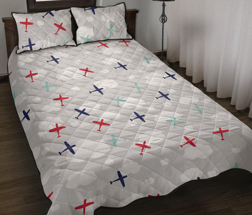 Airplane cloud grey background Quilt Bed Set