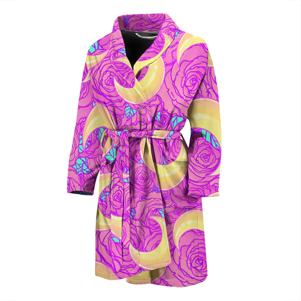 Moon Pink Rose Background Men'S Bathrobe