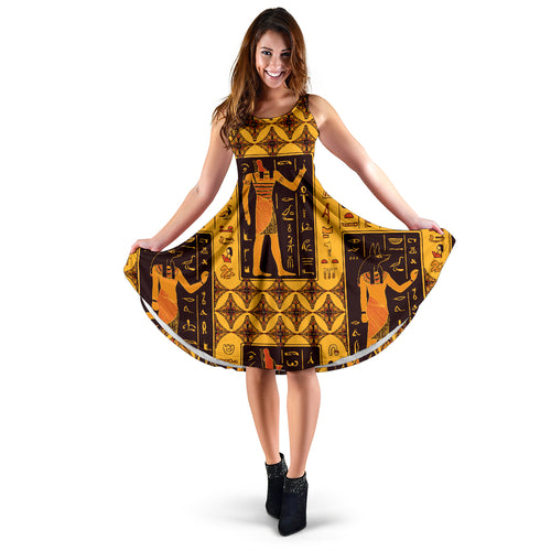 Egypt Hieroglyphics Pattern Print Design 05 Sleeveless Midi Dress