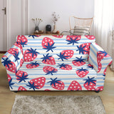 Strawberry Pattern Blue Lines Background Loveseat Couch Slipcover