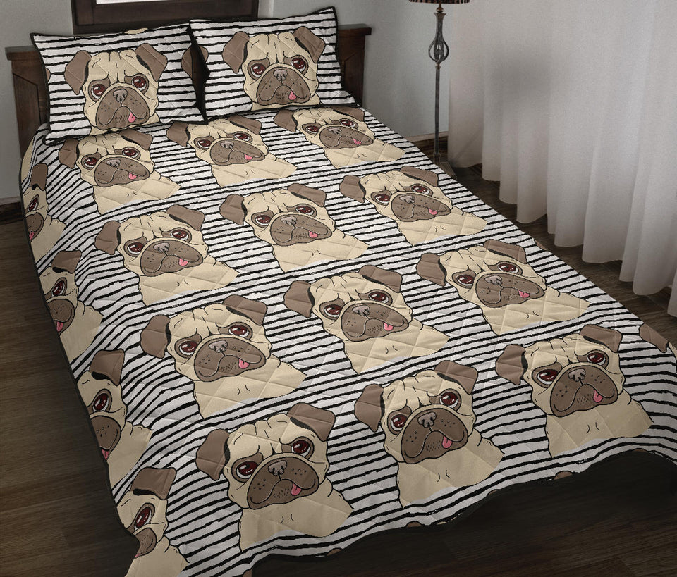 Happy pug pattern Quilt Bed Set