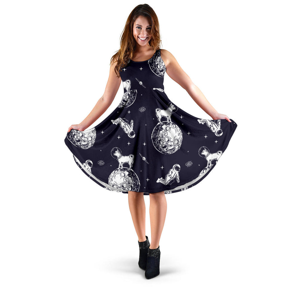 Chihuahua Space Helmet Astronaut Pattern Sleeveless Midi Dress