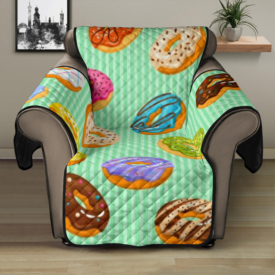 Colorful donut pattern green background Recliner Cover Protector