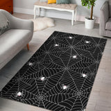 Spider Web Design Pattern Black Background White Cobweb Area Rug