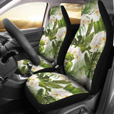 White Orchid Flower Tropical Leaves Pattern Universal Fit Car Seat Covers