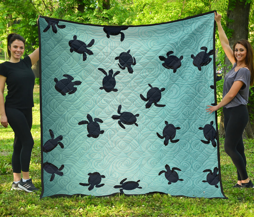 Sea Turtle With Blue Ocean Backgroud Premium Quilt