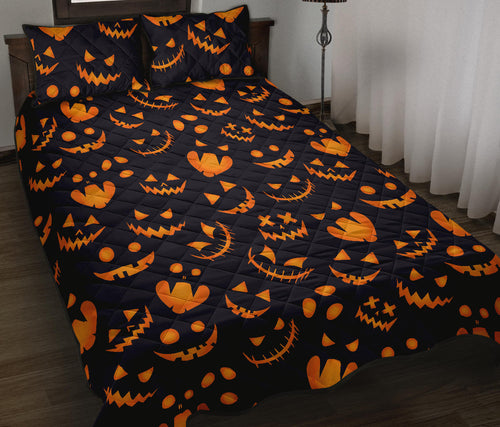 Halloween pattern Pumpkin background Quilt Bed Set