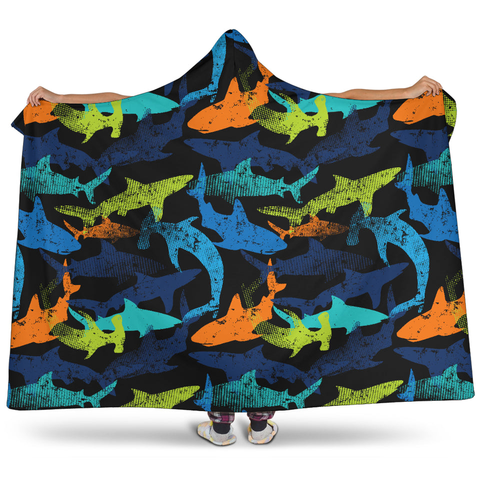 Colorful Shark Hooded Blanket