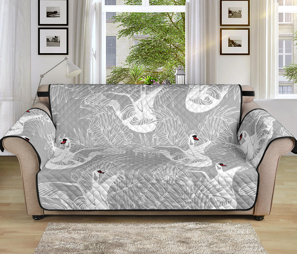 white swan gray background Sofa Cover Protector