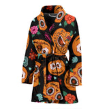 Pumpkin Flowers Spiderweb Halloween Theme Women'S Bathrobe