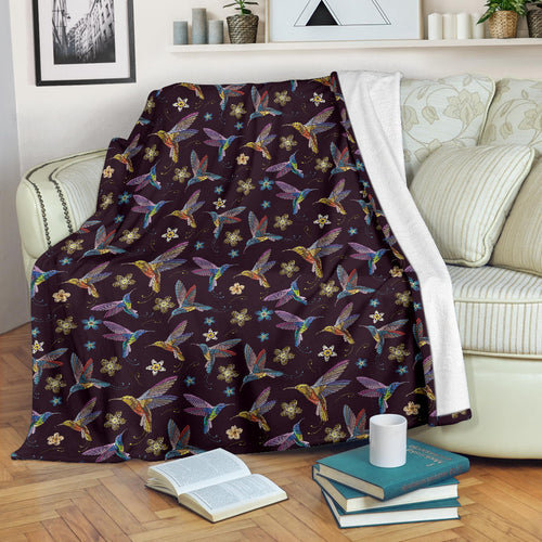 Hummingbird Pattern Print Design 04 Premium Blanket