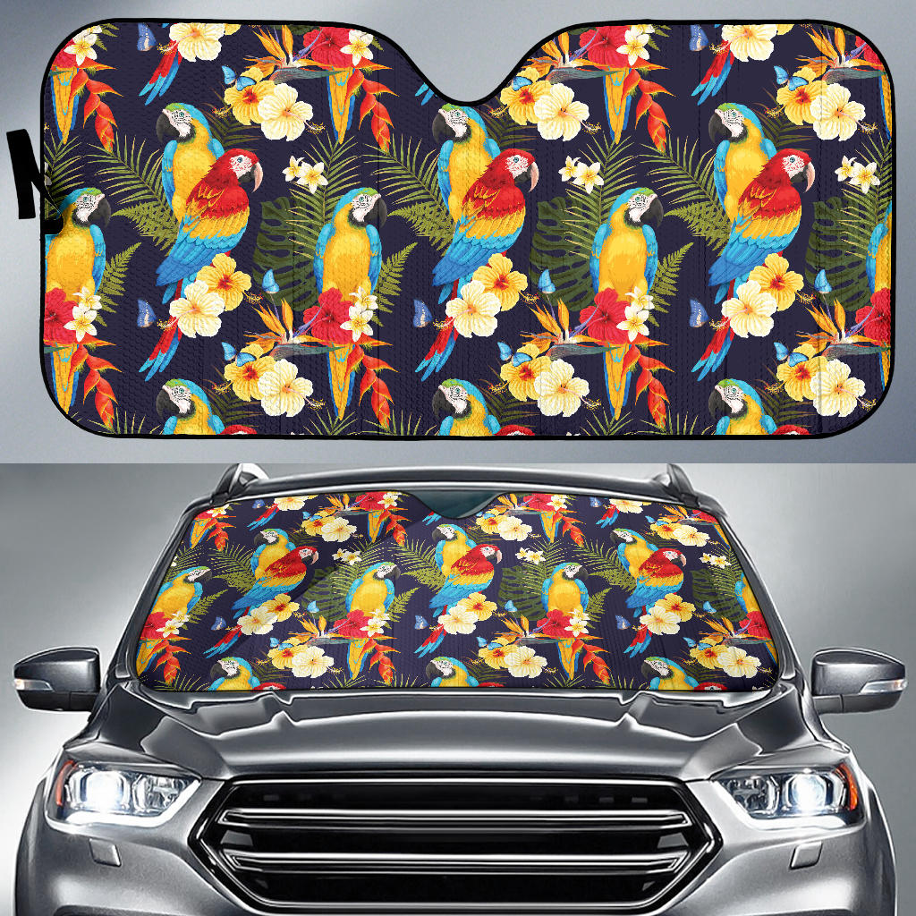 Colorful Parrot Flower Pattern Car Sun Shade