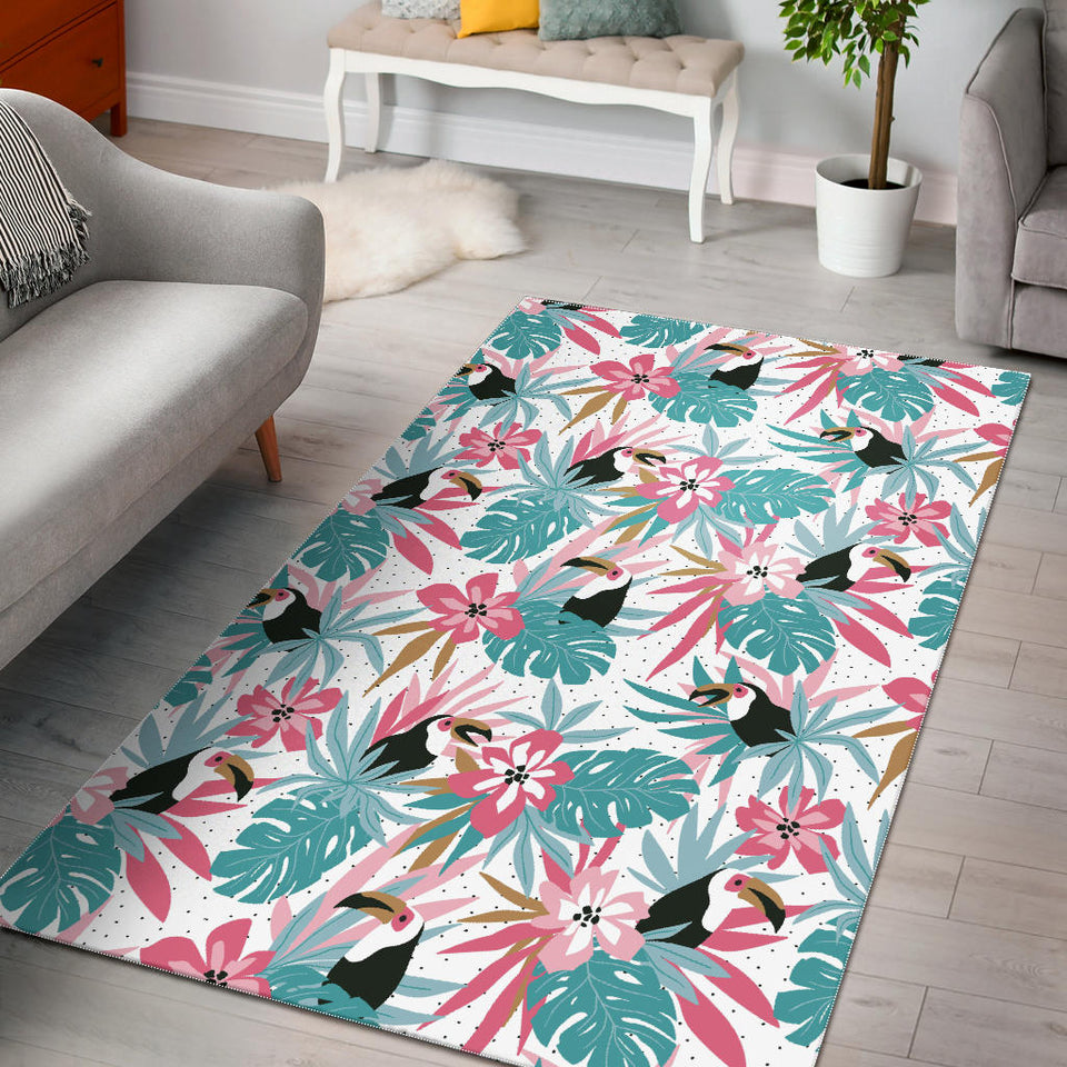 Toucan Tropical Flower Leave Pattern Area Rug