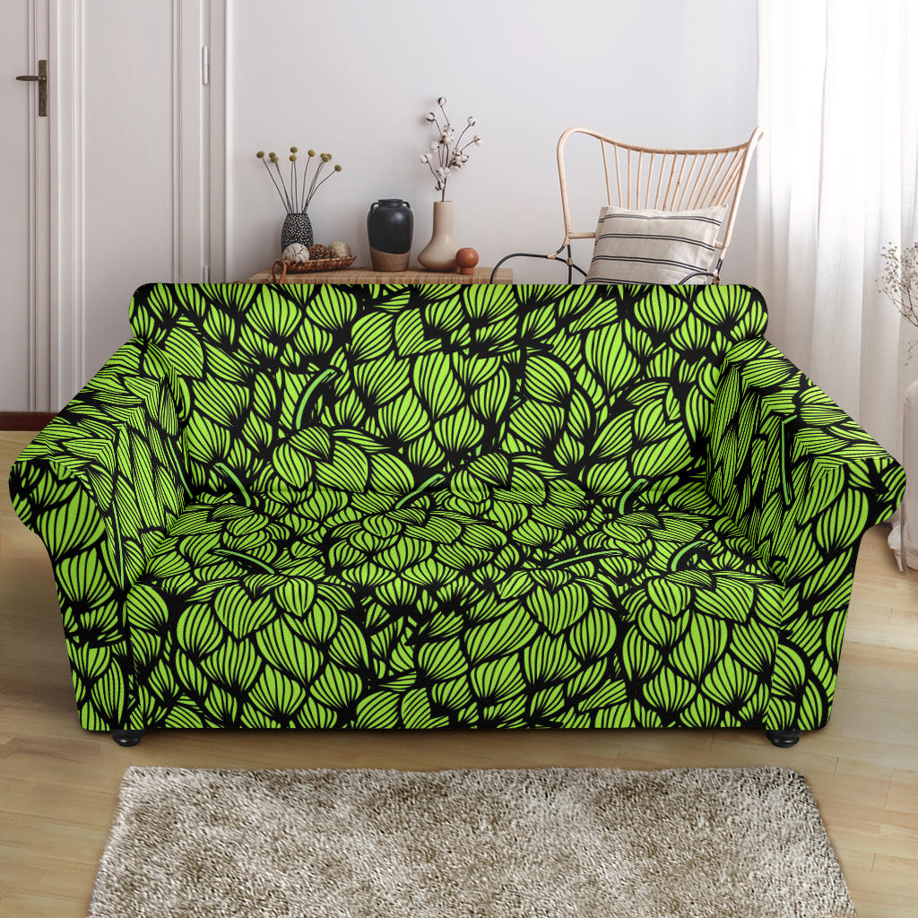 Green Hop Pattern Loveseat Couch Slipcover