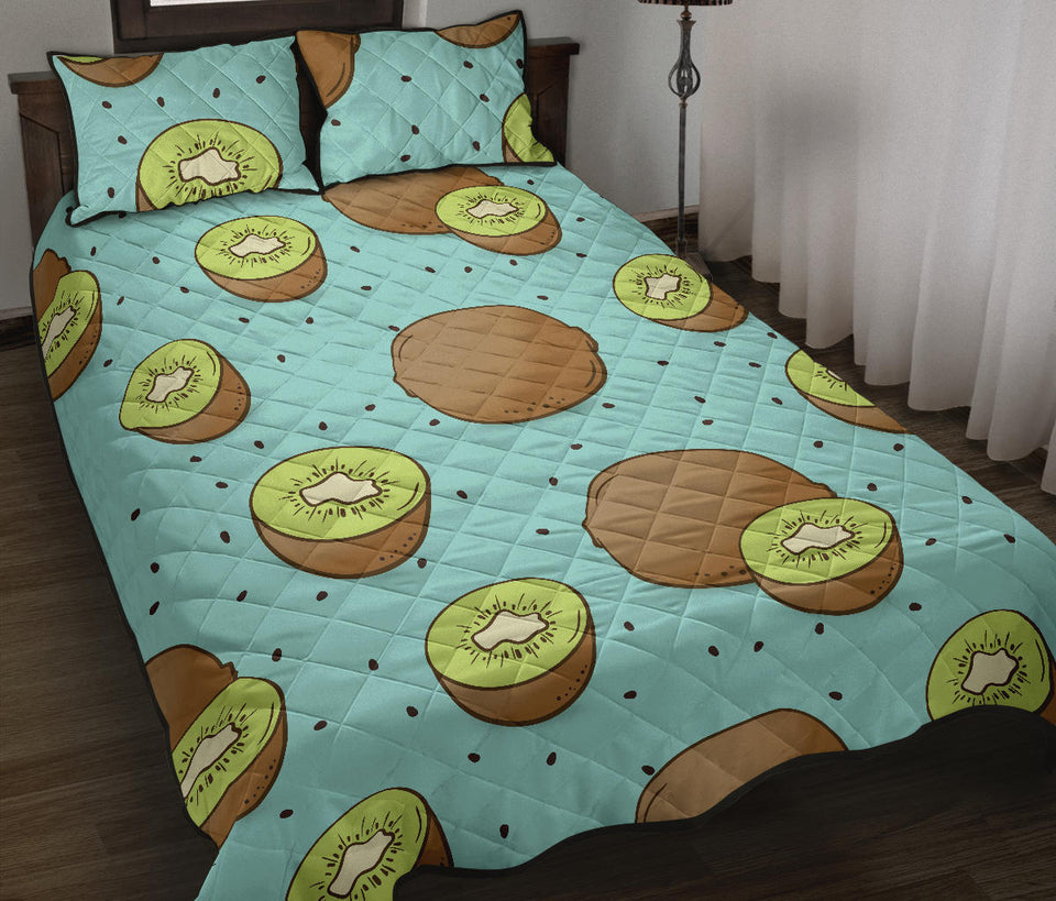 Kiwi blue background Quilt Bed Set