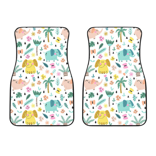 Cute Elephants Palm Tree Flower Butterfly Pattern Front Car Mats