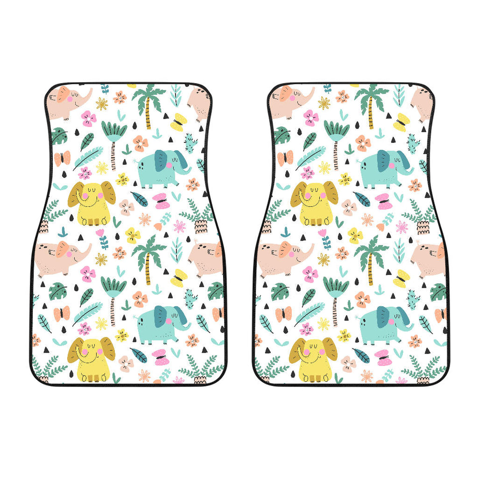 Cute Elephants Palm Tree Flower Butterfly Pattern Front Car Mats