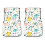 Cute Elephants Palm Tree Flower Butterfly Pattern Front Car Mats