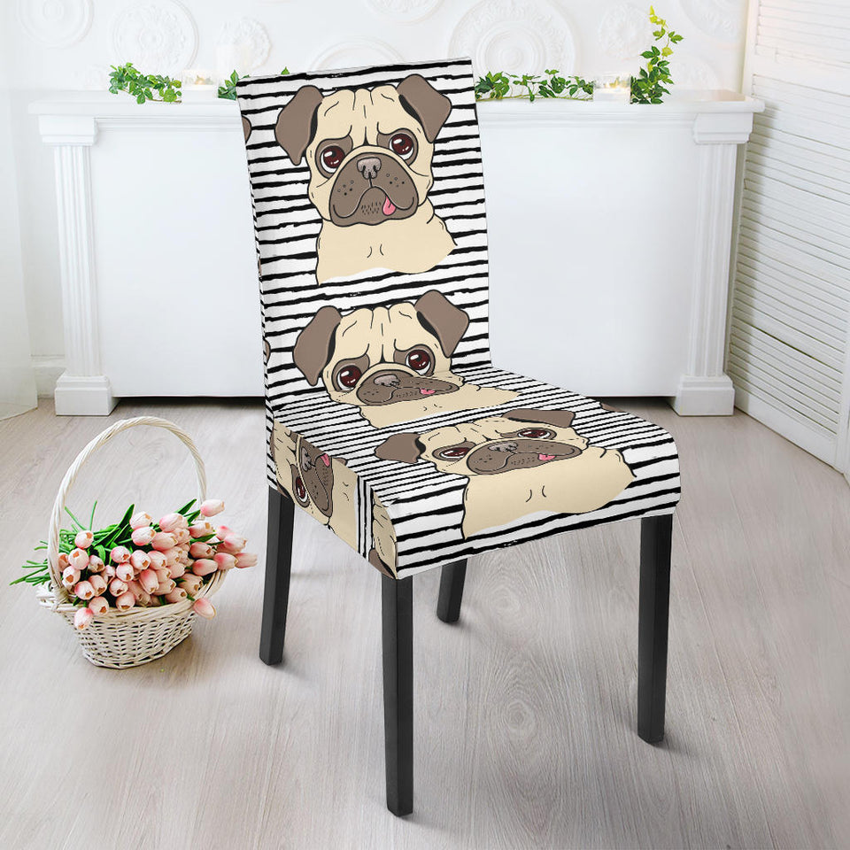 Happy Pug Pattern Dining Chair Slipcover