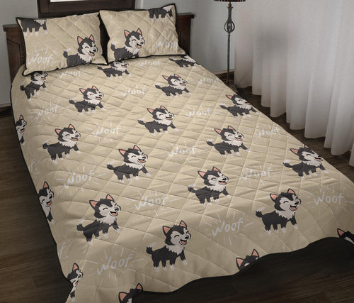 Cute Siberian Husky Quilt Bed Set