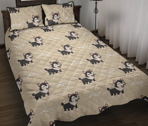 Cute Siberian Husky Quilt Bed Set