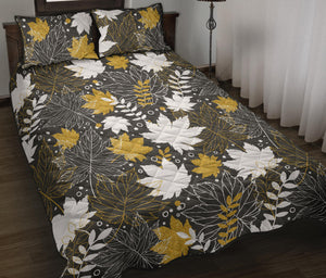 Beautiful gold autumn maple leaf pattern Quilt Bed Set