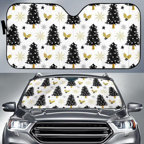 Christmas Tree Holly Snow Star Pattern Car Sun Shade