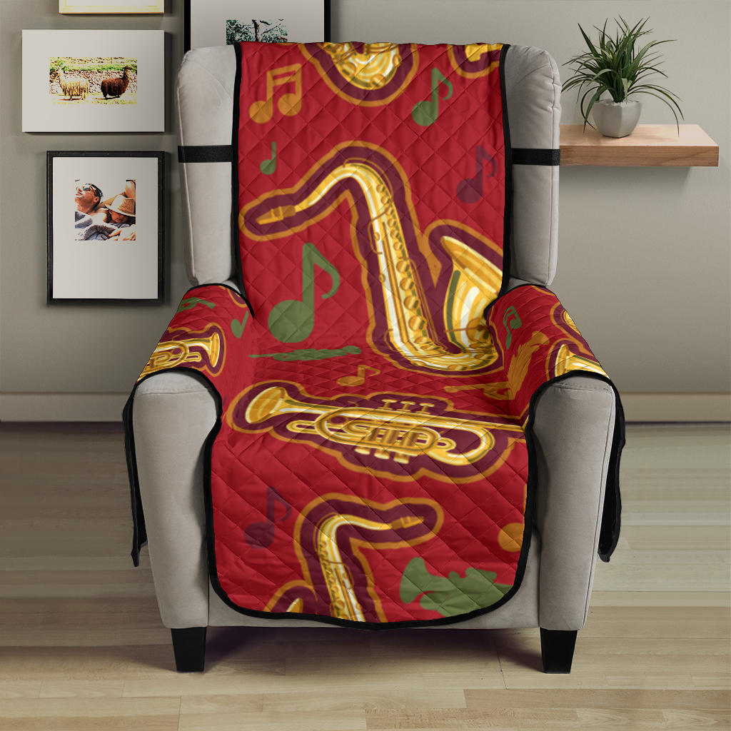 Saxophone cornet pattern red background Chair Cover Protector