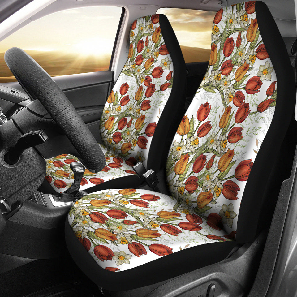 Red Tulips And Daffodils Pattern  Universal Fit Car Seat Covers