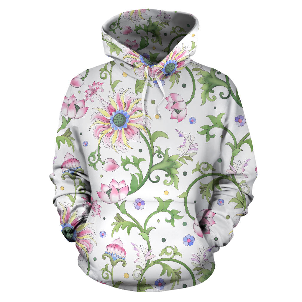 Beautiful Pink Lotus Waterlily Leaves Pattern Men Women Pullover Hoodie