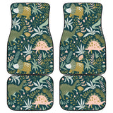 Dinosaurs Tropical Leaves Flower Pattern Front And Back Car Mats