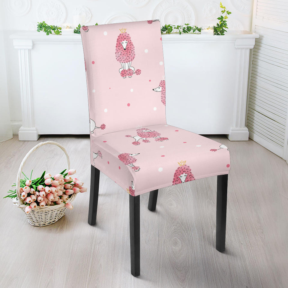 Poodle Dog Pink Color Theme Dining Chair Slipcover