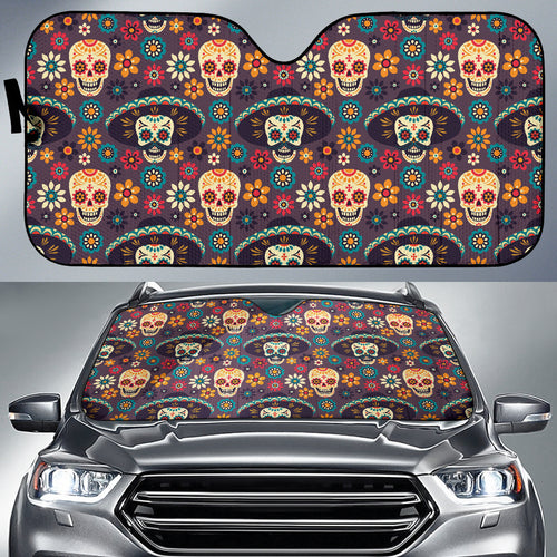 Sugar Skulls Flower Maxican Pattern Car Sun Shade