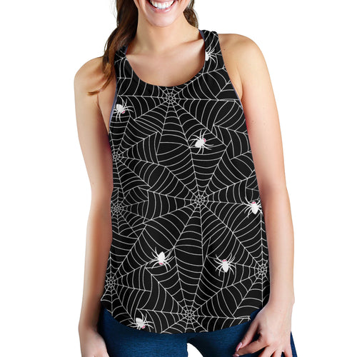 Spider web design pattern Black background white cobweb Women Racerback Tank Top