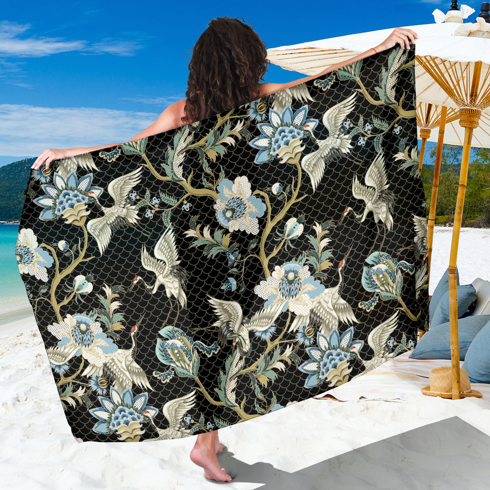 Japanese Crane Ornament Elements Sarong