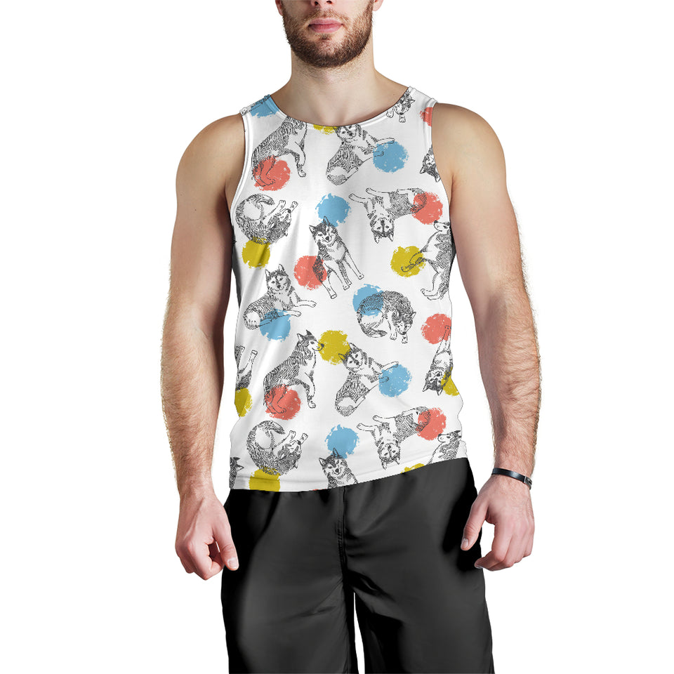 Siberian husky and colorful circle pattern Men Tank Top