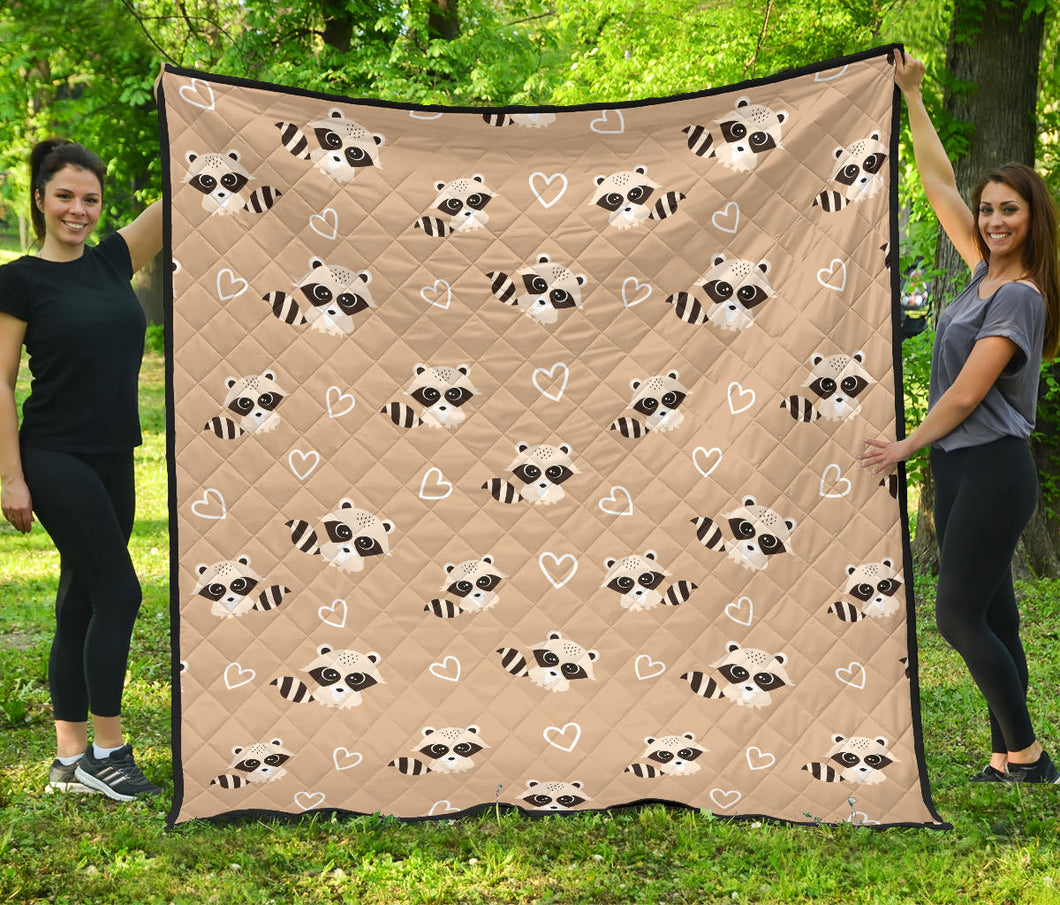 Cute Raccoon Heart Pattern Premium Quilt
