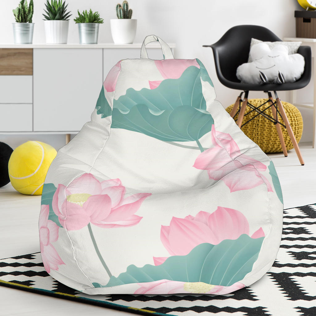 Pink Lotus Waterlily Leaves Pattern Bean Bag Cover