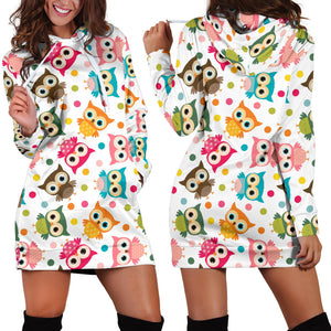 Color Cute Owl Pattern Women'S Hoodie Dress