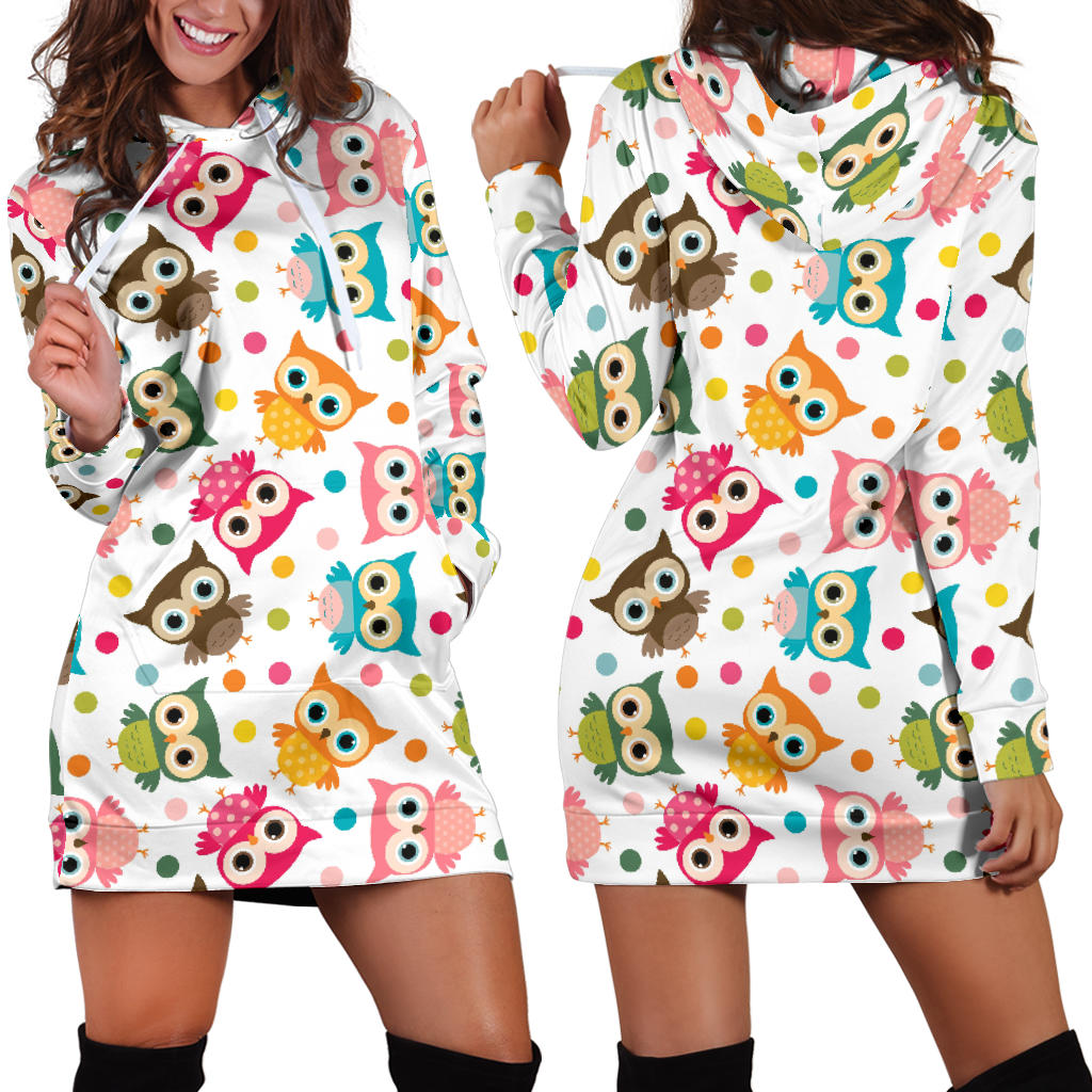 Color Cute Owl Pattern Women'S Hoodie Dress