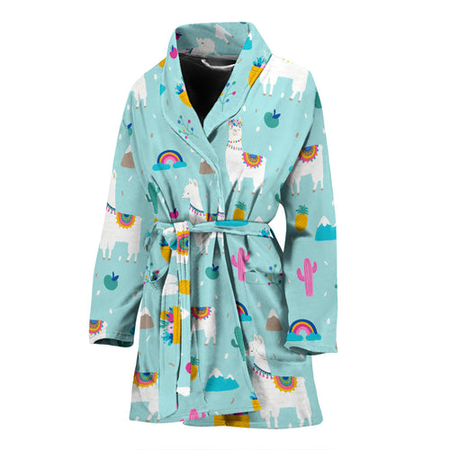 Llama Alpaca Cactus Leaves Pattern Women'S Bathrobe