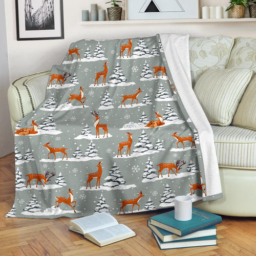 Beautiful Deers Winter Christmas Premium Blanket