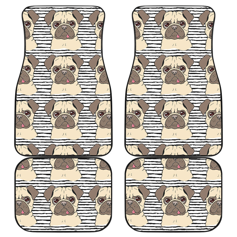 Happy Pug Pattern Front And Back Car Mats