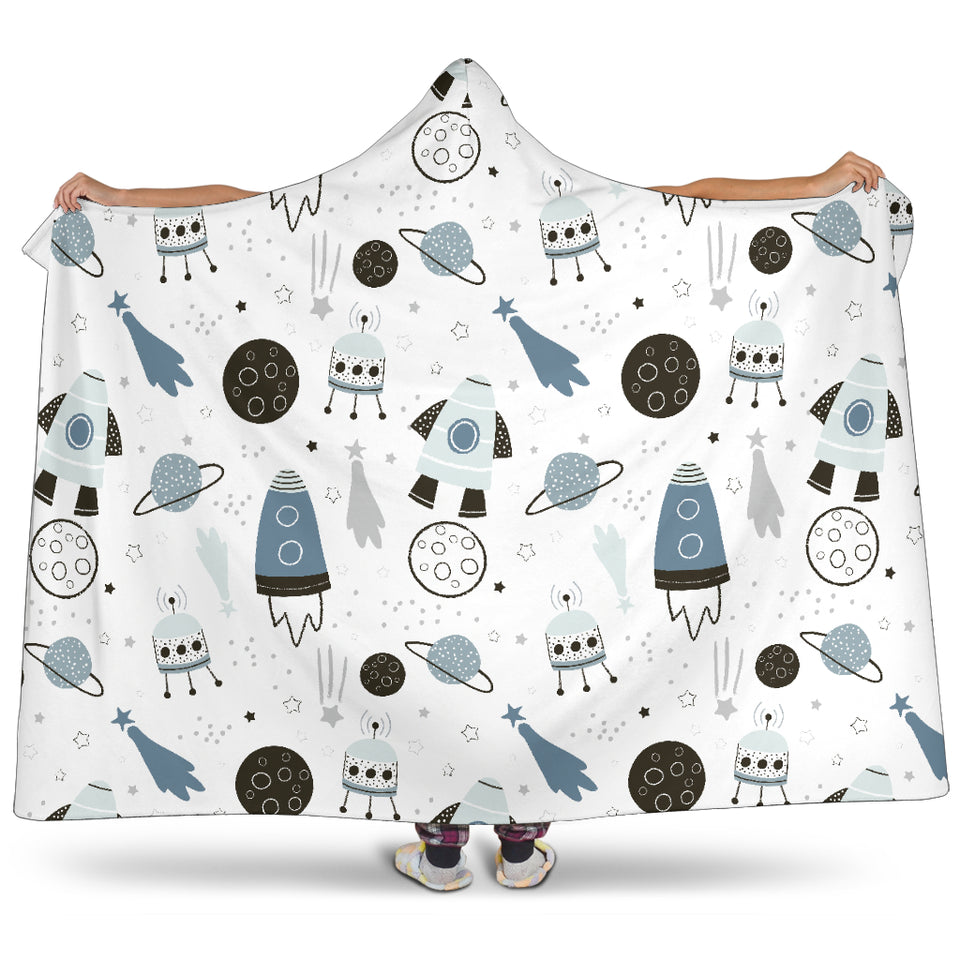 Hand Drawn Space Elements Space Rocket Star Planet Space Probe Hooded Blanket
